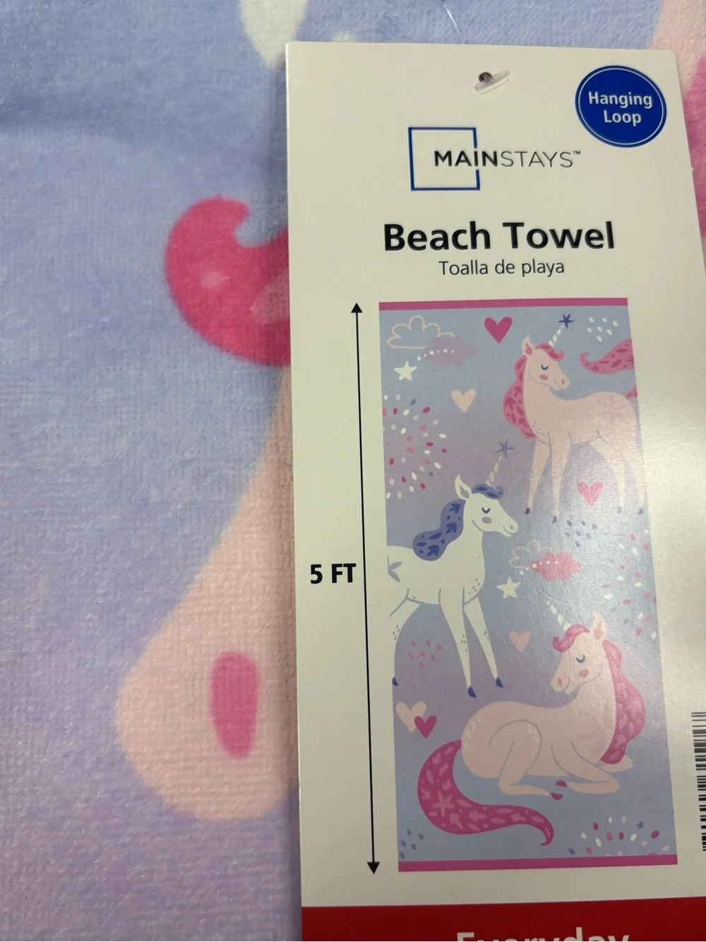 Mainstays Pastel Lavender and Pink Unicorn Beach Towel 60 in x 30 in